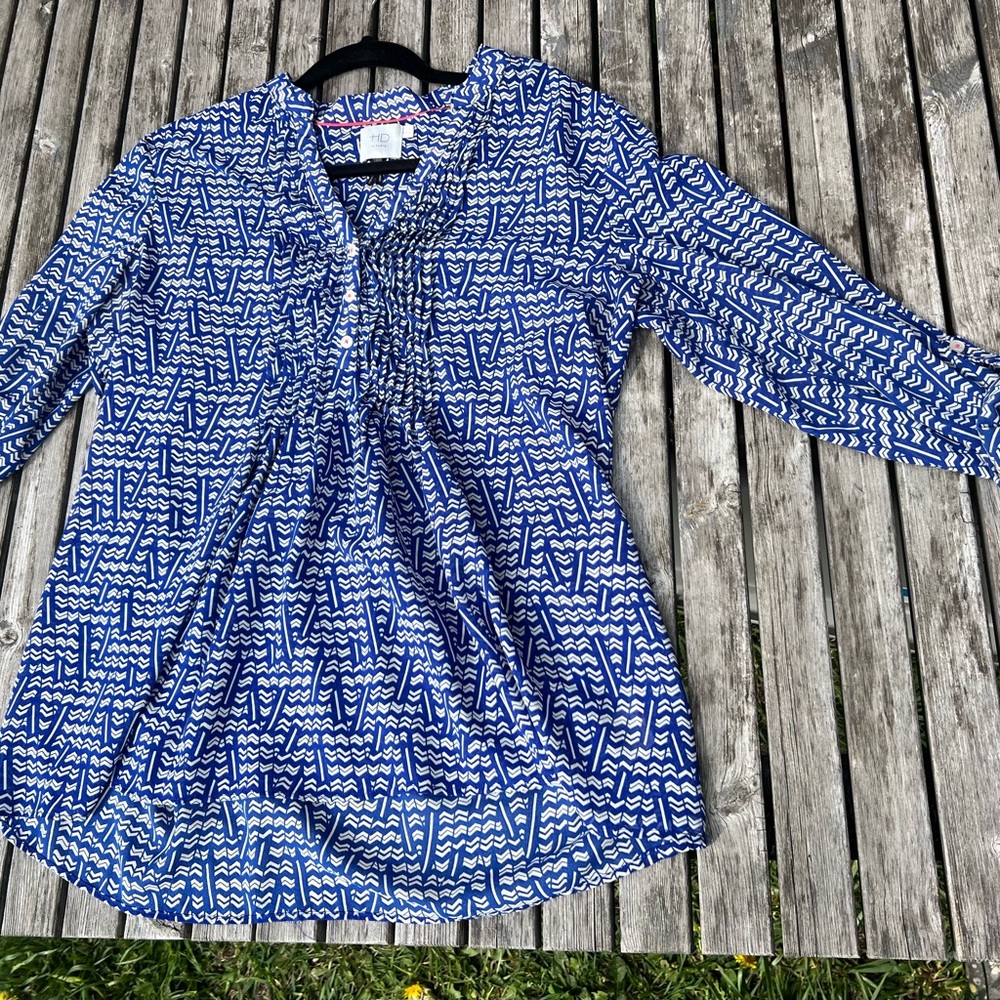 Blue and White Patterned Long Sleeve Blouse - HD in Paris Brand